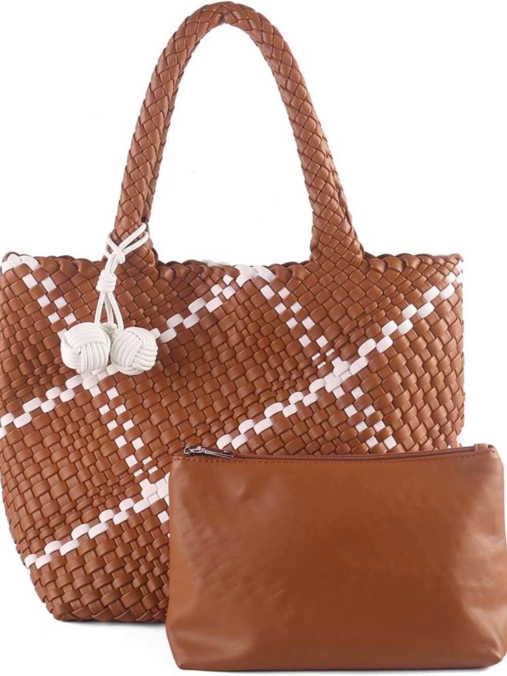 Stylish Handwoven Vegan Leather Tote Bag with Clutch - Chic Hobo Purse